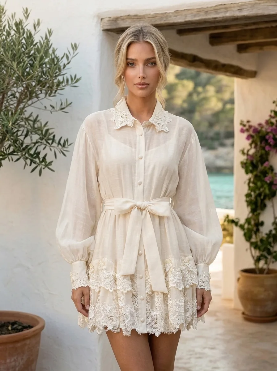 Rochie eleganta din in si bumbac cu broderie dantela 4